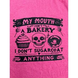 Gildan Softstyle Pink Graphic Tee My Mouth Isnt A Bakery Skull Cupcake Small